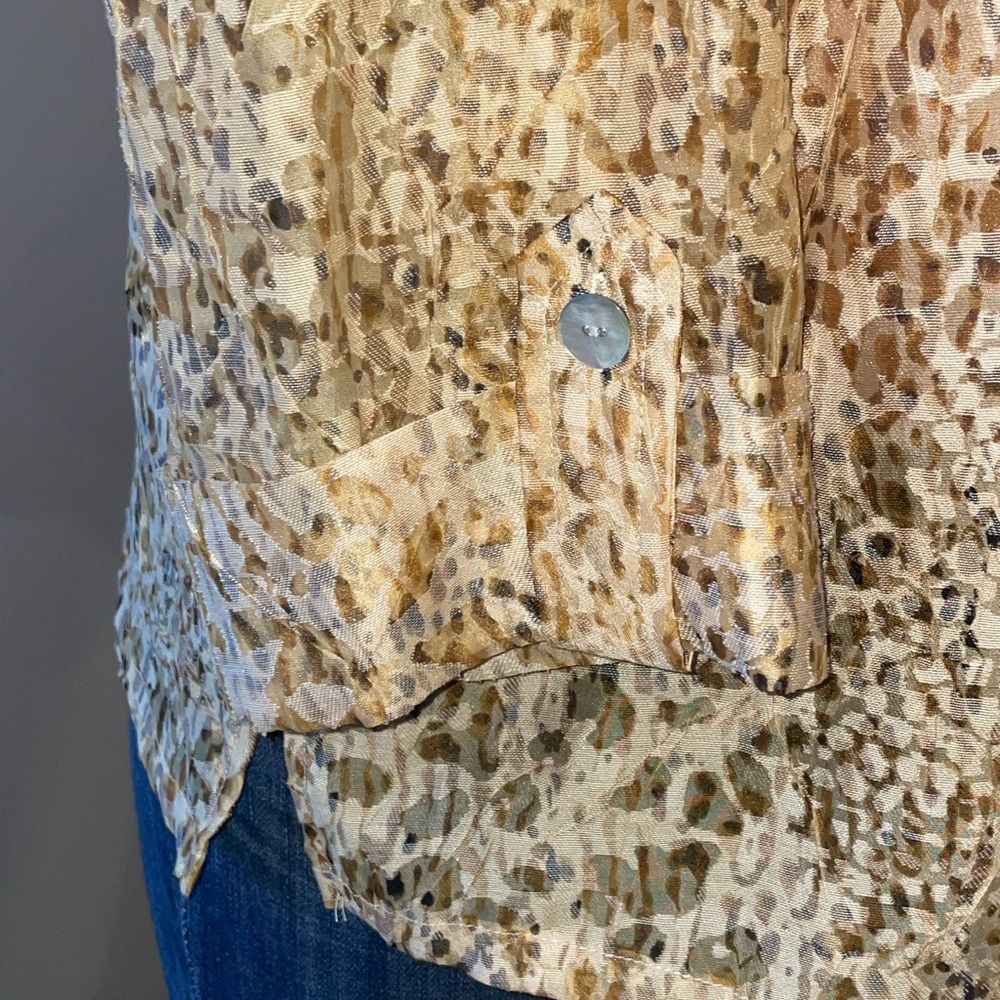 Ruby RD Leopard Print Sheer Button-Up Blouse - image 4